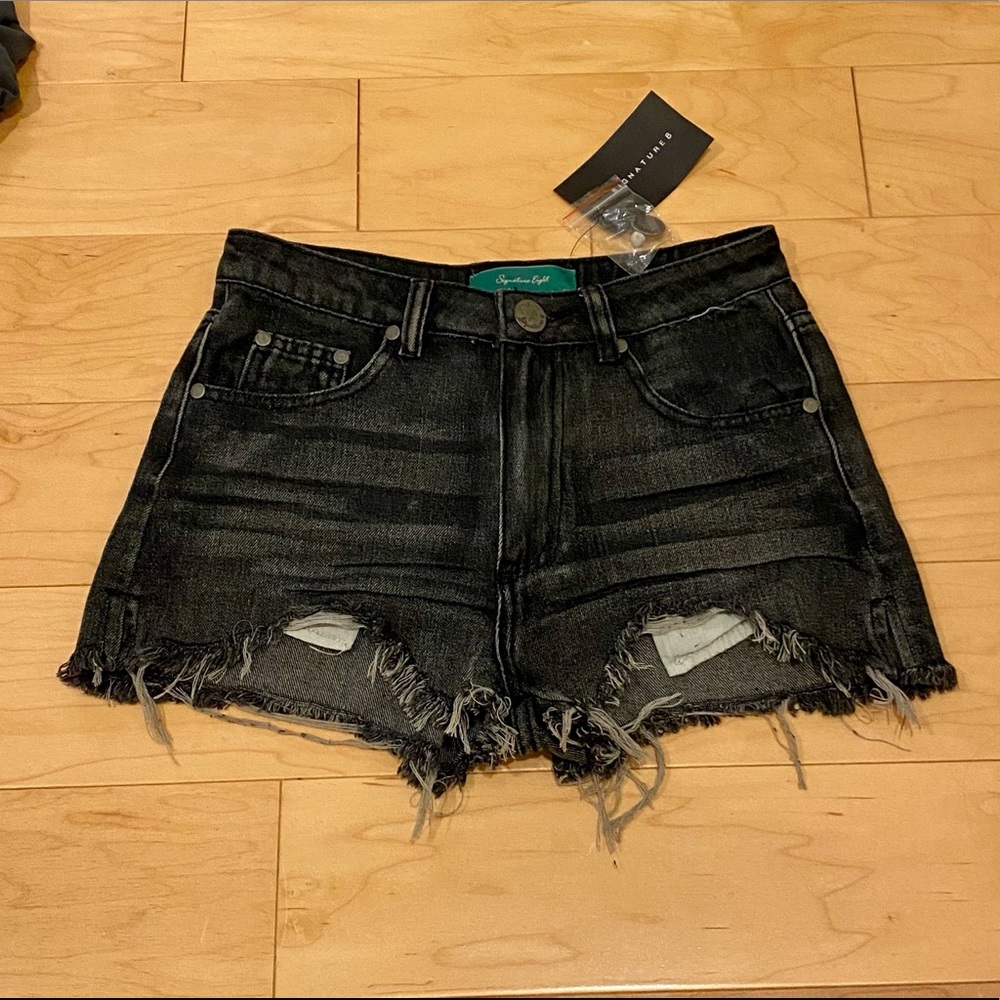 Brand New Black Distressed Denim Jean Shorts